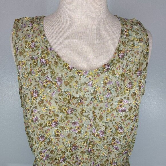 Mossimo Supply Co Womens XL Floral Dress Lined Olive Lavender Yellow Ruffle Top - Picture 9 of 14